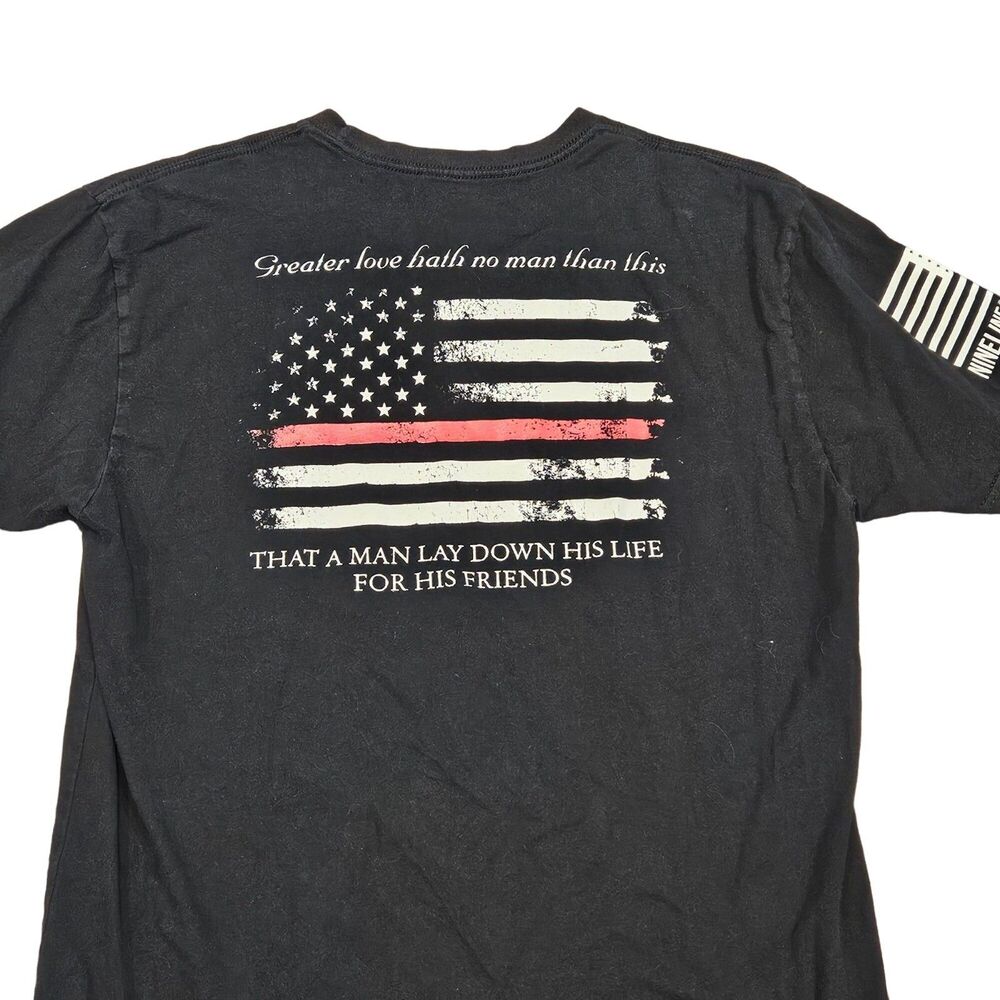 Nine Line Firefighter Flag "No Greater Love" Black Short Sleeve Short Size Large